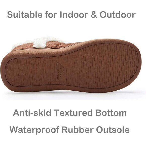 Women's Light Brown Winter Warm Fluffy Fur Lined Plush Bootie Slippers Shoes - Picture 5 of 7